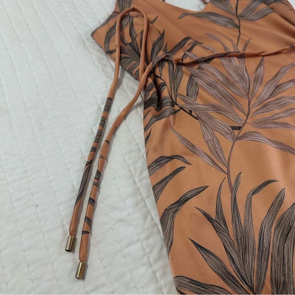 L'ATISTE Mermaid Tails Coral Brown Leaf Pattern Midi Dress - Picture 8 of 15